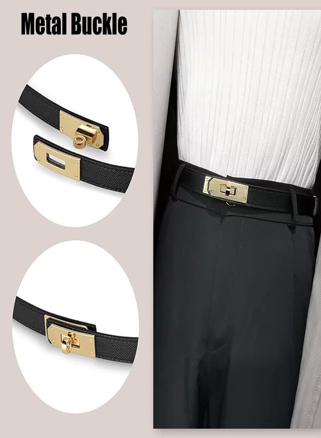 M-YOUNG Women Skinny Leather Belt Solid Color Alloy Turn Lock Adjustable Waistband for Jeans Dresses Pants Coats (Black) - Image 3